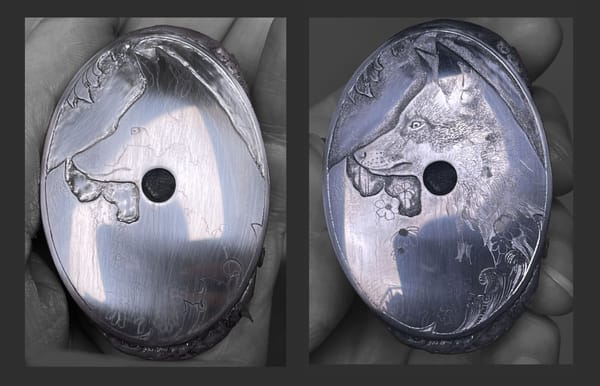 Grip cap with a recessed background and the outline of the fox