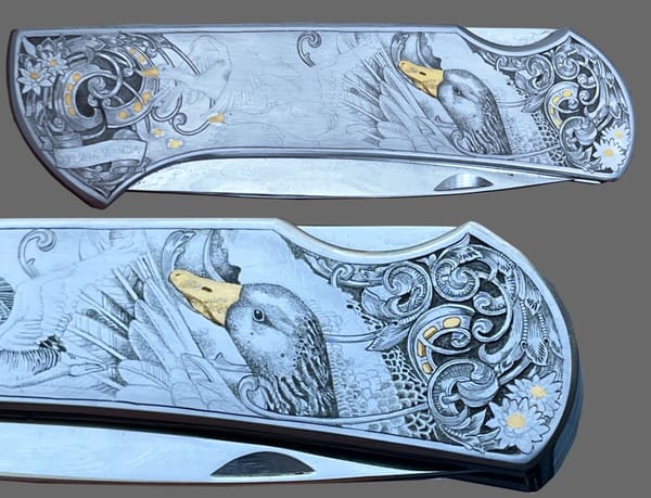 Folding knife during bulino shading of the geese