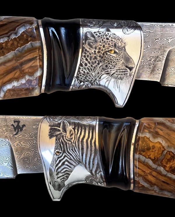 Messerbeschläge mit graviertem Leoparden und Zebra